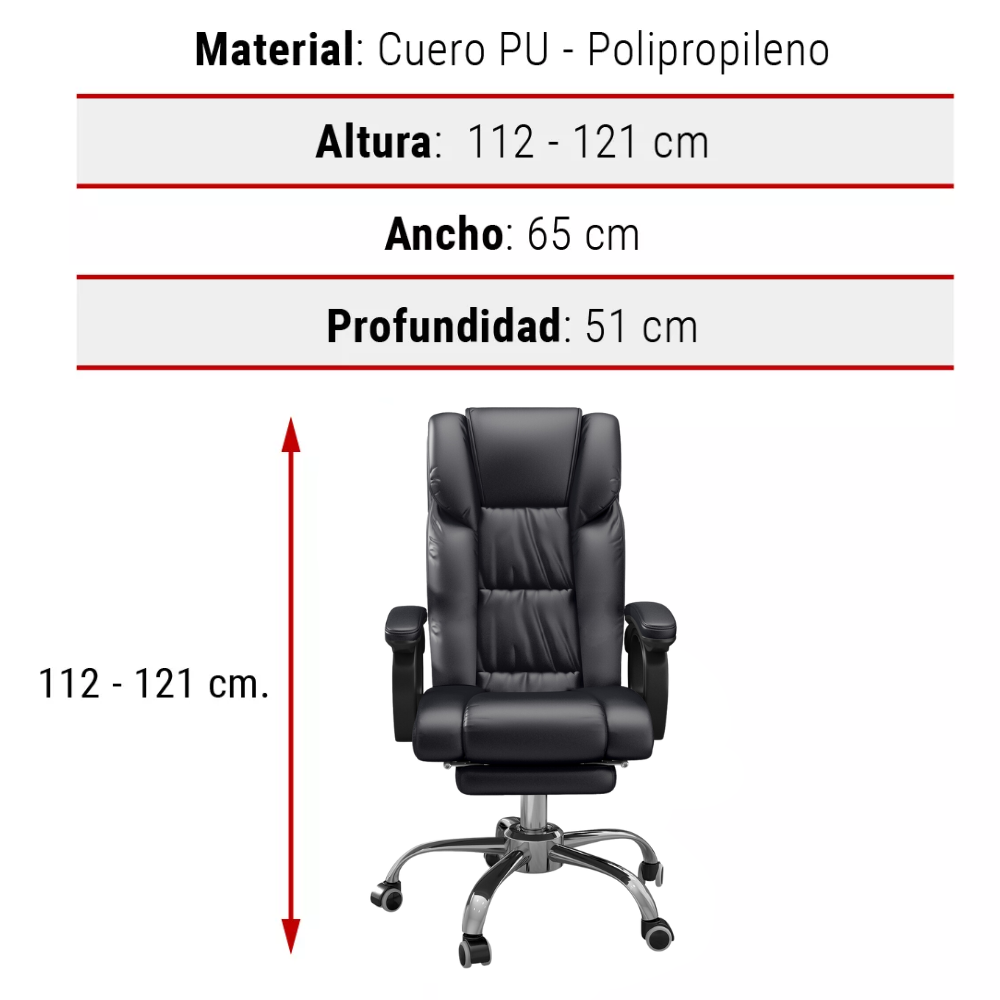 SILLÓN EJECUTIVO DE CUERO PU RECLINABLE REPOSAPIÉS RECLINABLE - 4