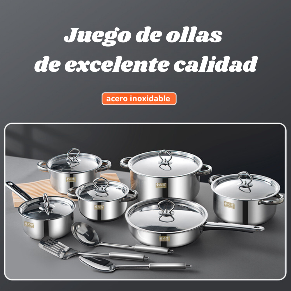 JUEGO DE OLLAS Y SARTENES BATERÍA 15 PIEZAS ACERO INOXIDABLE - 5