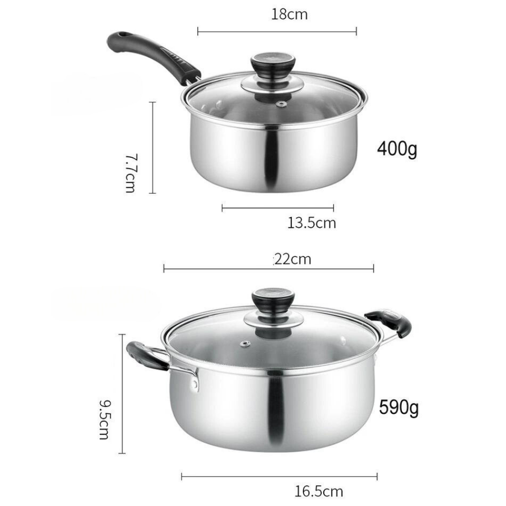 JUEGO DE OLLAS Y SARTÉN BATERÍA 5 PCS COCINA INOXIDABLE - 6