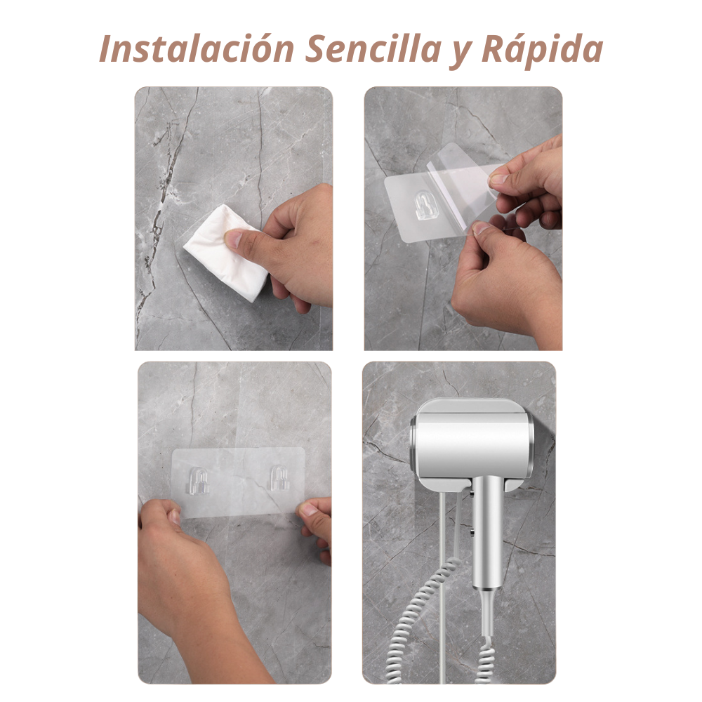 SECADOR DE CABELLO CON SOPORTE PARA PARED BLANCO COMPACTO - 4