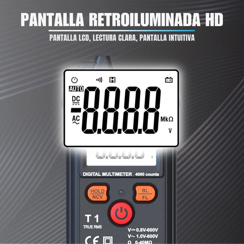 TESTER MULTÍMETRO DIGITAL INTELIGENTE AMPERAJE Y VOLTAJE T1 - 4