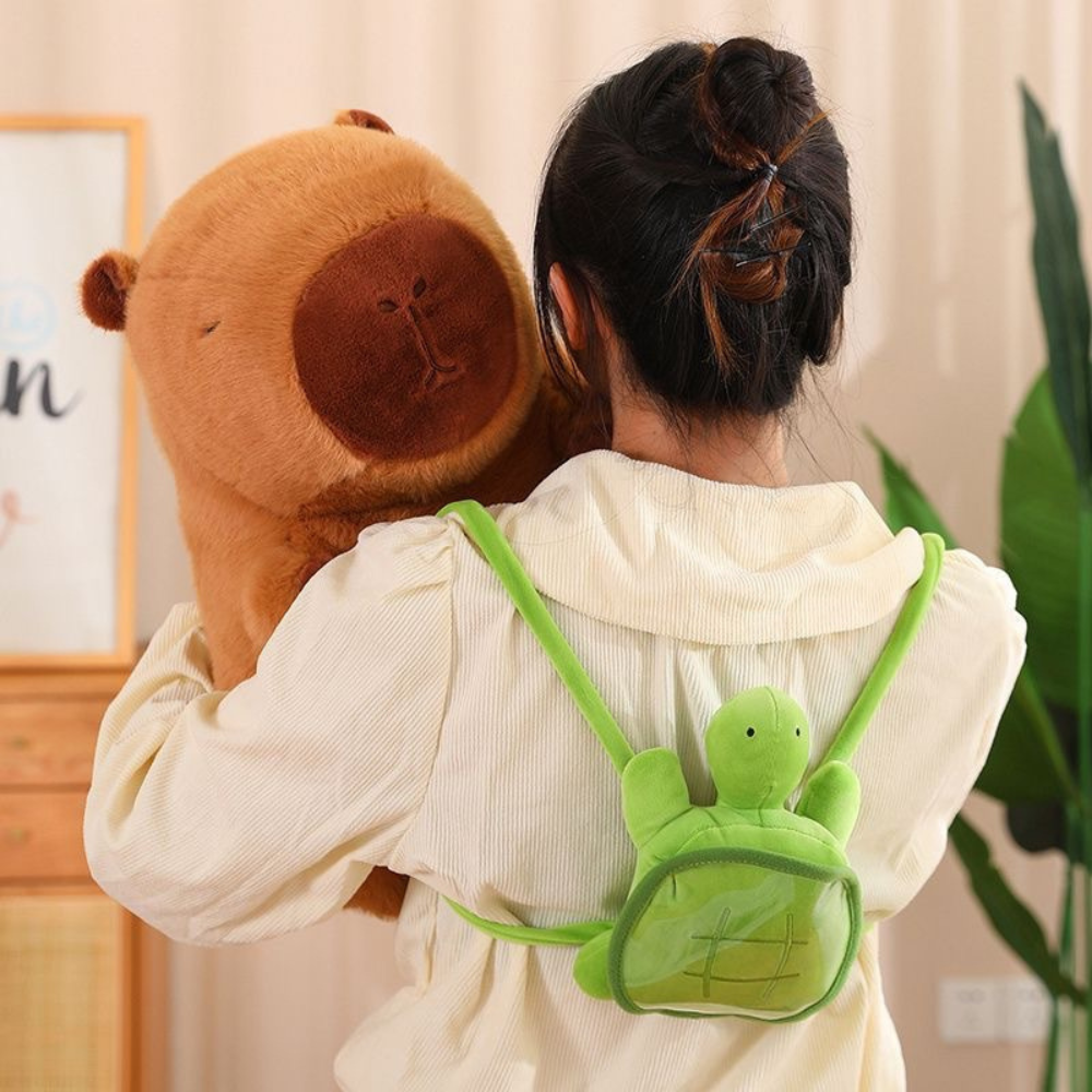 PELUCHE DE CAPIBARA KAWAII CARPINCHO MOCHILA TORTUGA 30CM - 2