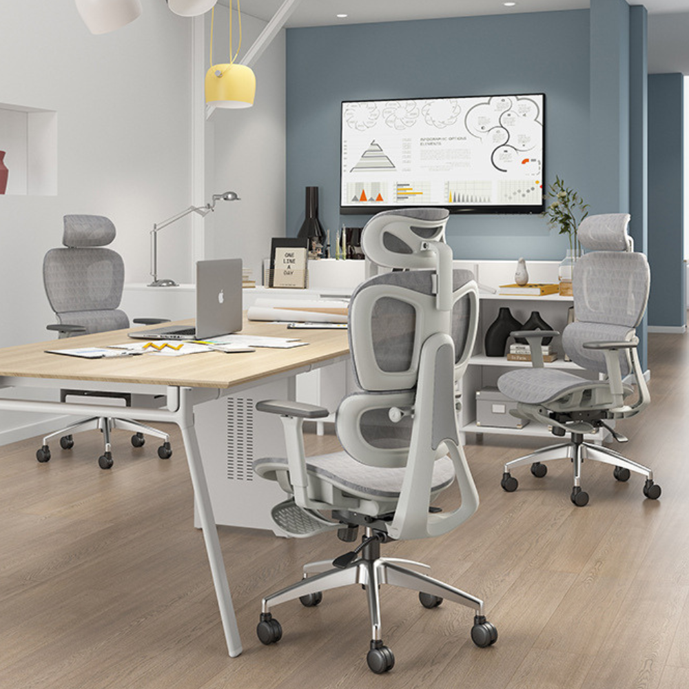 SILLA OFICINA CRUSEC M1 METAL GRIS ÉLITE ERGONÓMICA SOPORTE LUMBAR CERVICAL AJUSTABLE - 3