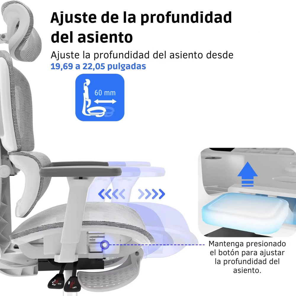 SILLA OFICINA CRUSEC M1 METAL GRIS ÉLITE ERGONÓMICA SOPORTE LUMBAR CERVICAL AJUSTABLE - 5