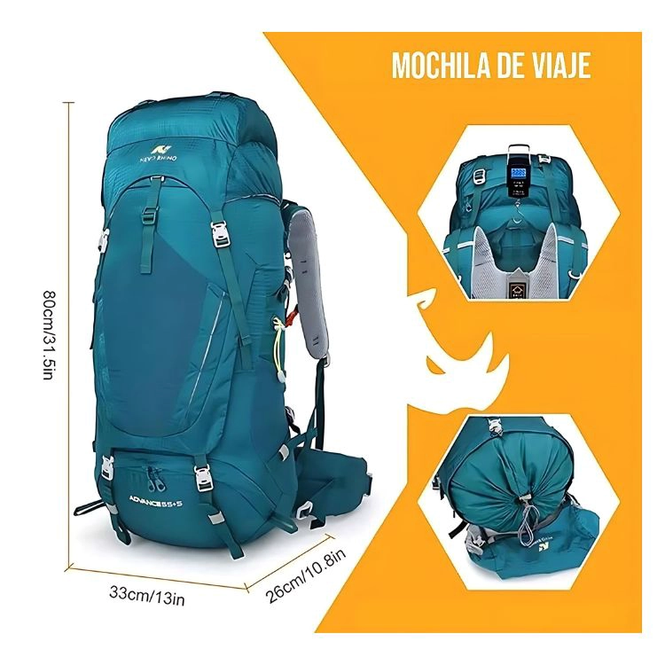 MOCHILA DE SENDERISMO CRUSEC M1 AZUL 65L MONTAÑISMO IMPERMEABLE Y LIVIANA - 2
