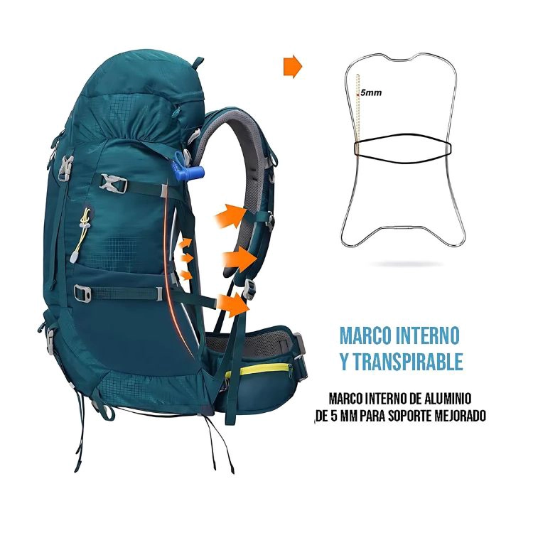MOCHILA DE SENDERISMO CRUSEC M1 AZUL 65L MONTAÑISMO IMPERMEABLE Y LIVIANA - 3