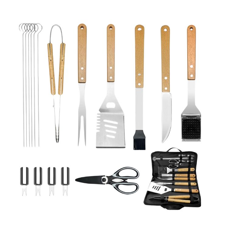 SET DE 18 PIEZAS UTENSILIOS PARRILLERO ASADO ACERO INOXIDABLE - 1