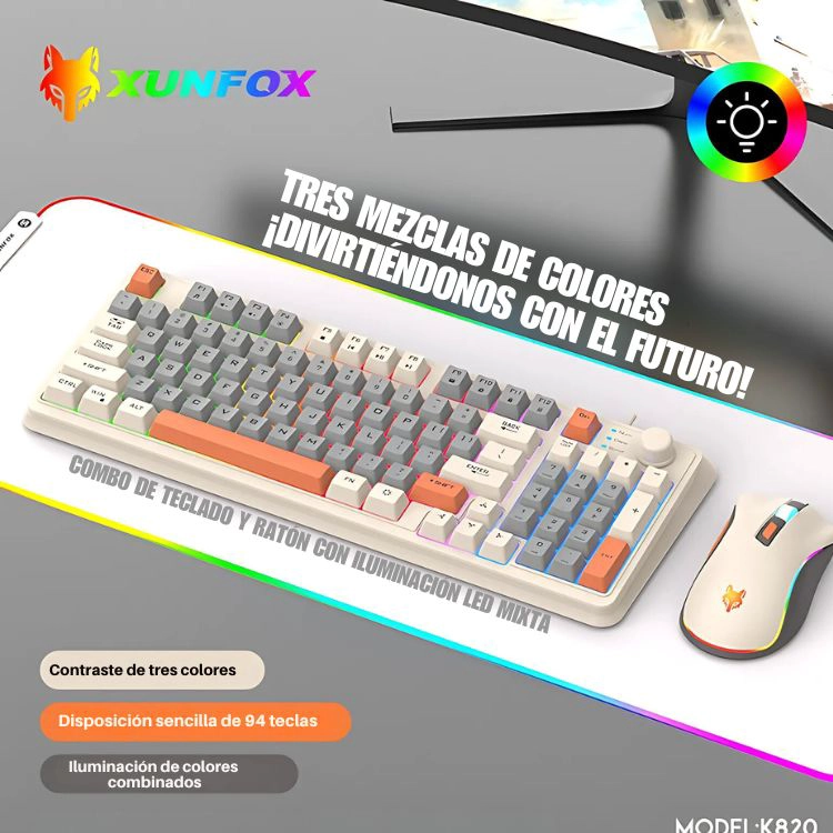 TECLADO GAMER PC CRUSEC K82 + MOUSE CON LUCES LED RGB - 9