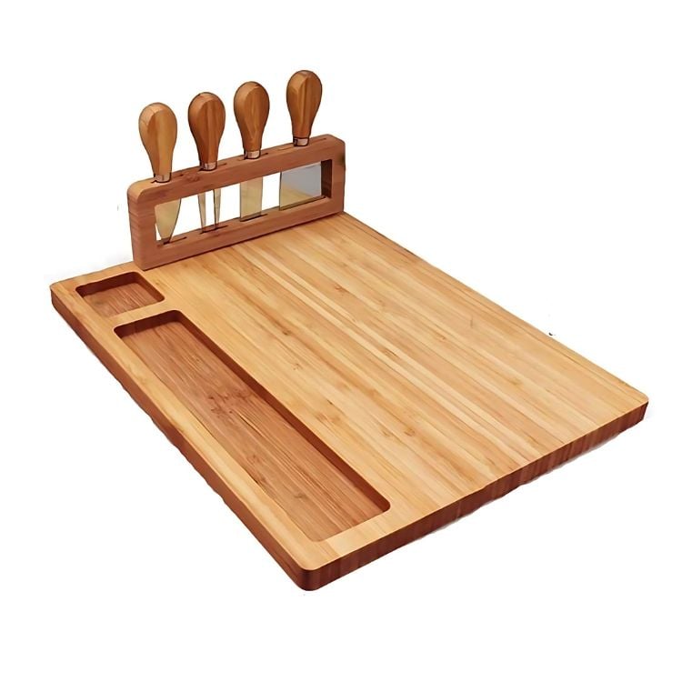TABLA DE MADERA PARA PICOTEO CON 4 CUCHILLOS - 1