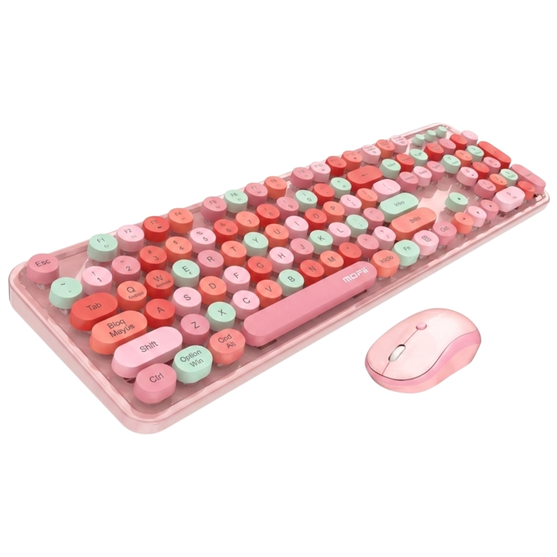 TECLADO + MOUSE INALÁMBRICO LAPIZ LABIAL RETRO MUJER - ROSADO - 1