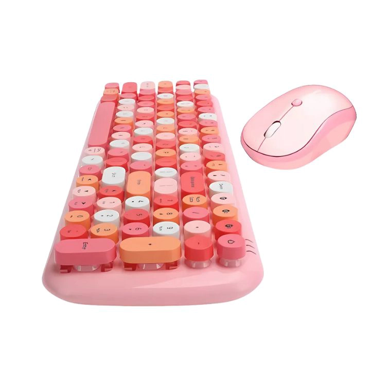 TECLADO + MOUSE INALÁMBRICO LAPIZ LABIAL RETRO MUJER - ROSADO - 2