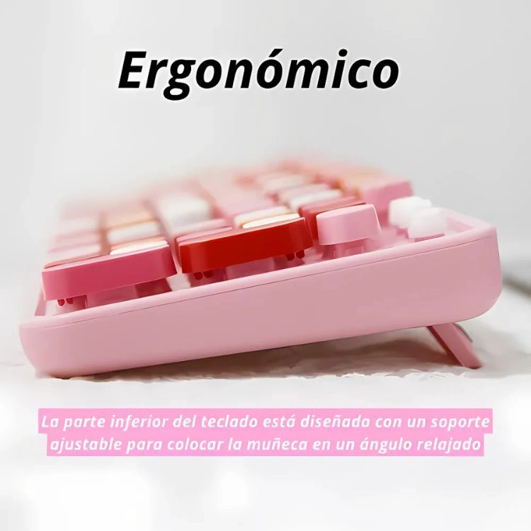 TECLADO + MOUSE INALÁMBRICO LAPIZ LABIAL RETRO MUJER - ROSADO - 4