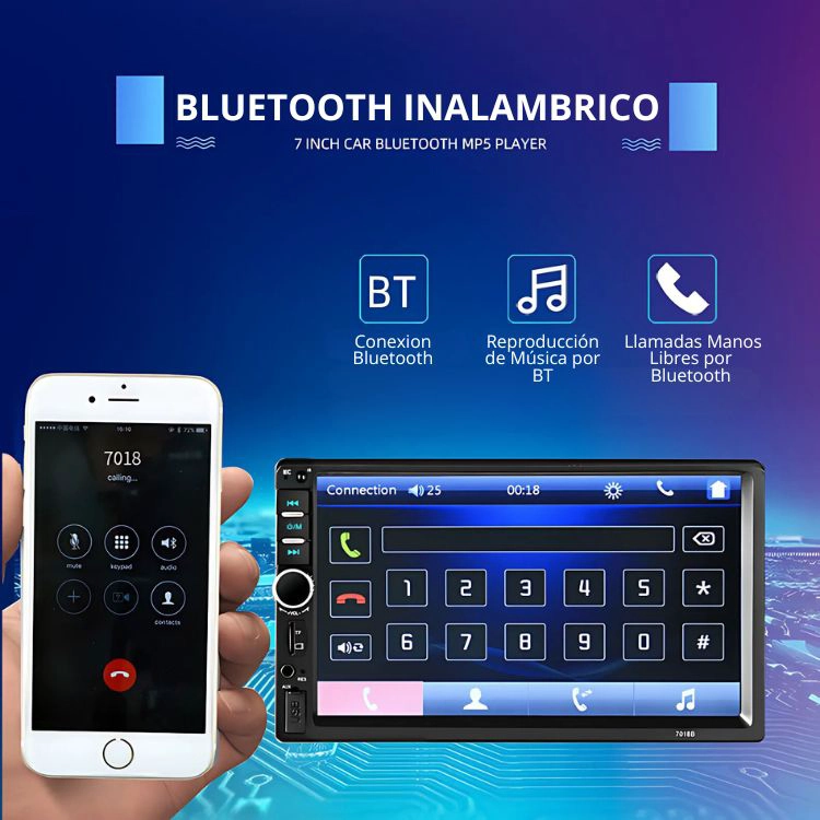 RADIO PANTALLA TÁCTIL PARA AUTOS 7" PULGADAS BLUETOOTH - 7