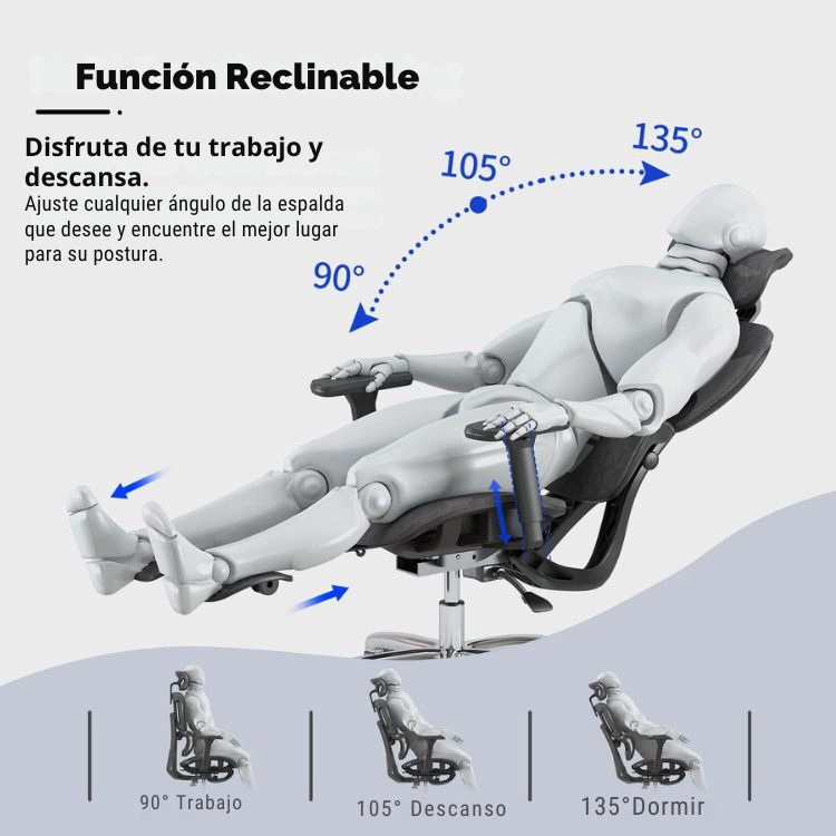 SILLA OFICINA ÉLITE ERGONÓMICA SOPORTE LUMBAR CERVICAL AJUSTABLE - NEGRO - 8