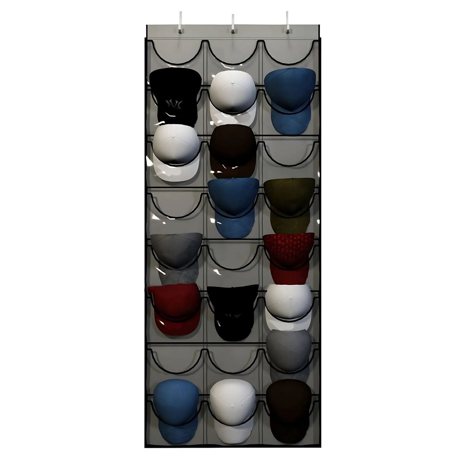 ORGANIZADOR COLGANTE DE 24 GORRAS DE JOCKEYS PARA PUERTA