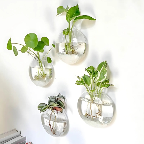 PACK 2 MACETAS DE VIDRIO COLGANTE TRANSPARENTE PARED 13CM - 2