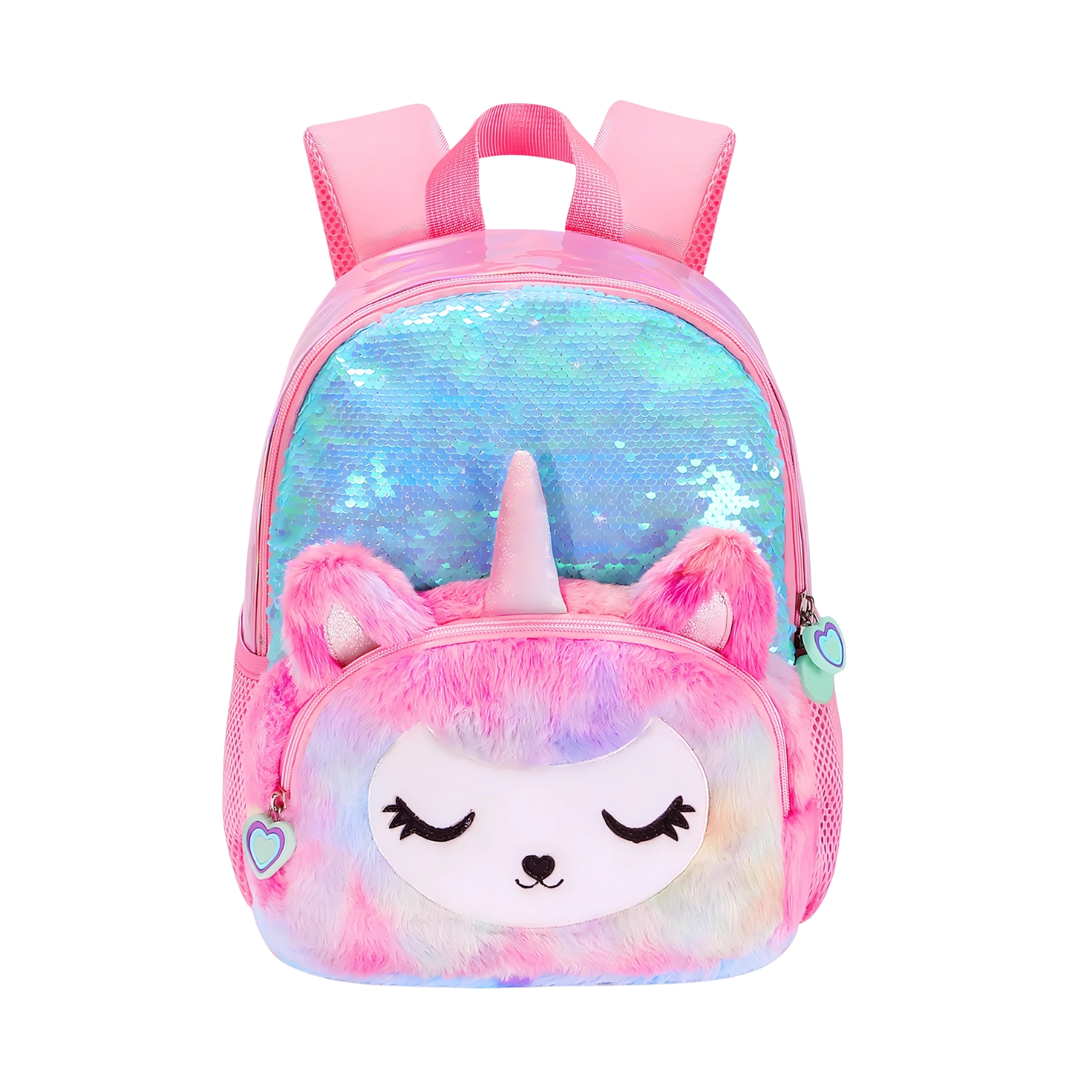 MOCHILA ESCOLAR UNICORNIO FELPA BRILLOS LENTEJUELAS - 1