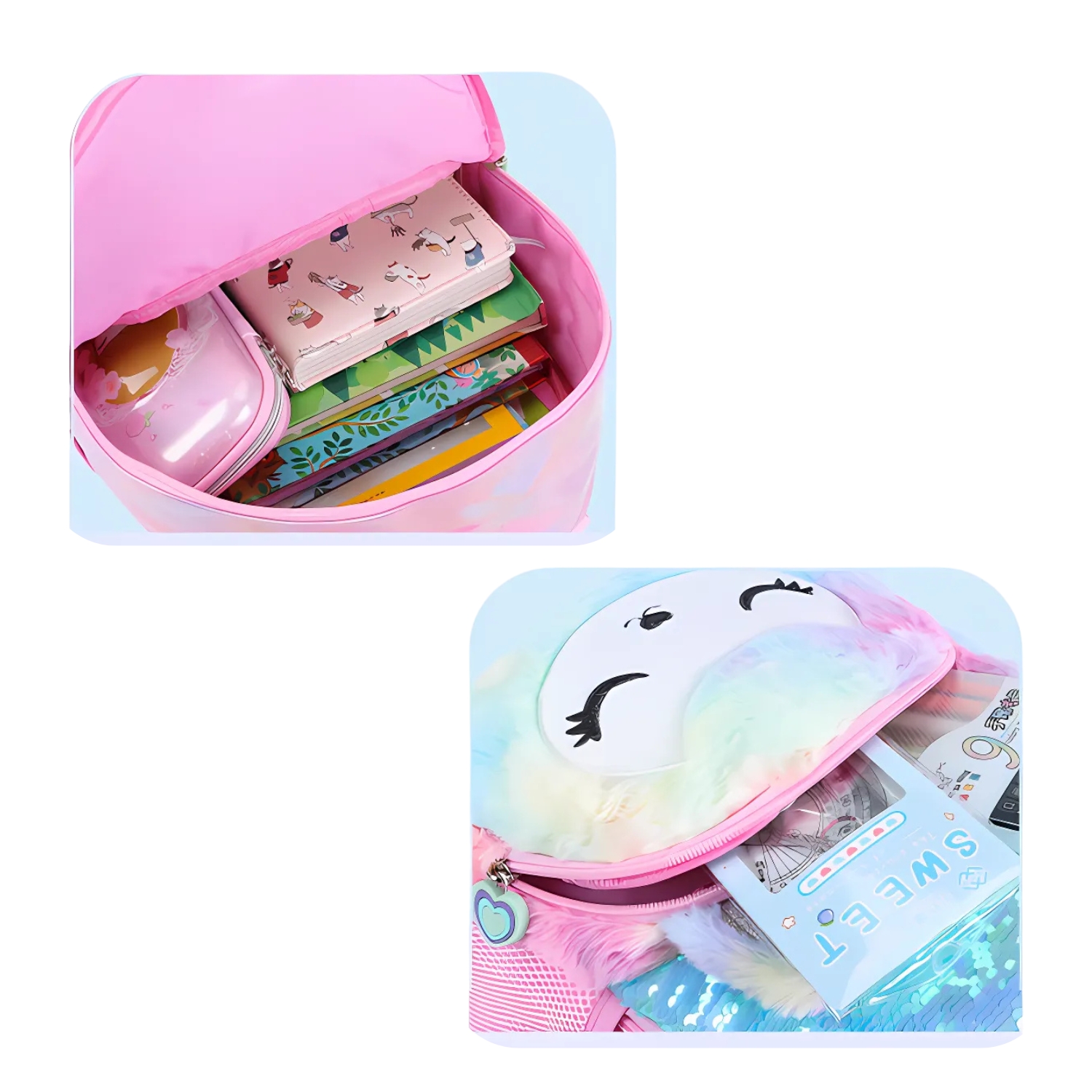 MOCHILA ESCOLAR UNICORNIO FELPA BRILLOS LENTEJUELAS - 4