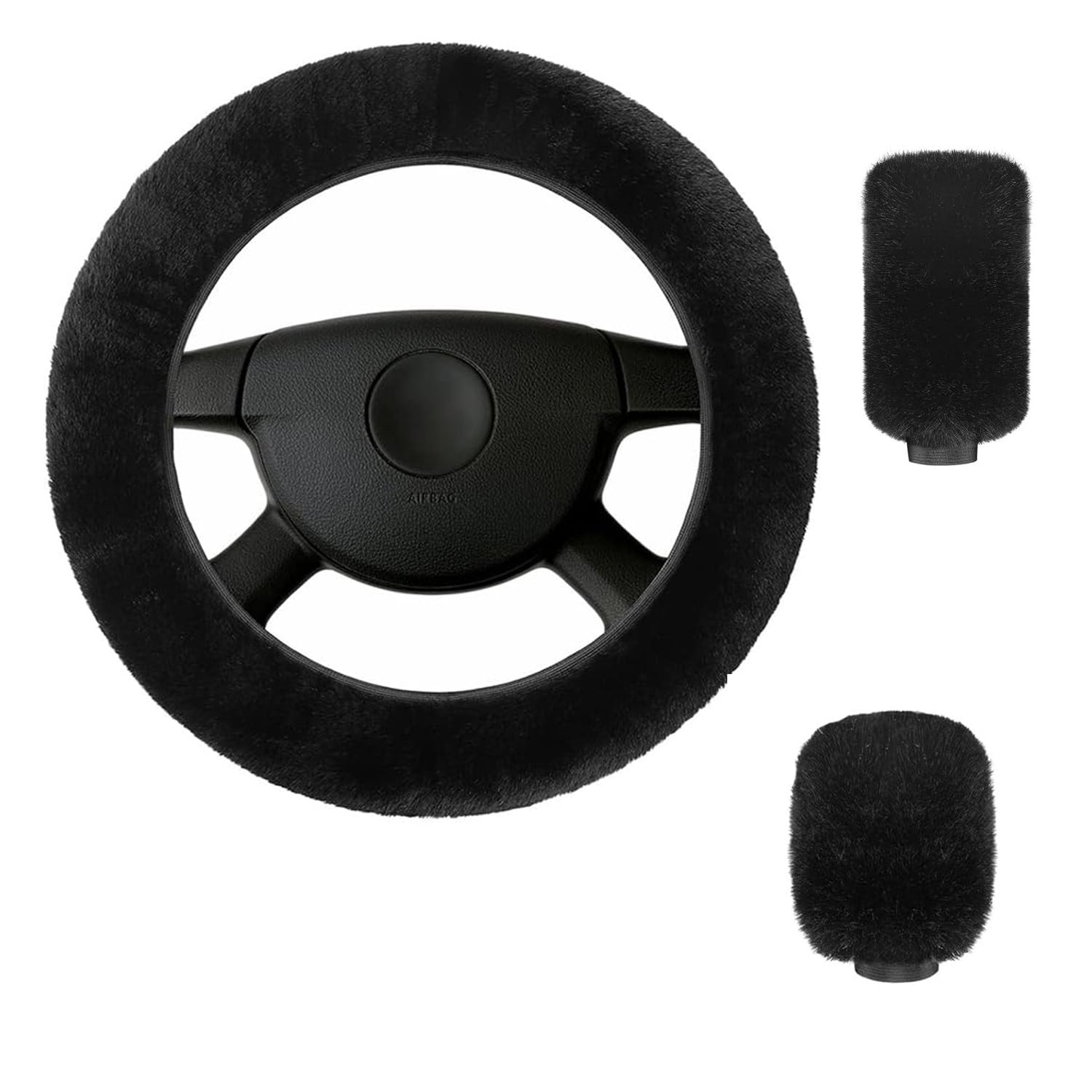 KIT FUNDA DE VOLANTE POMO FRENO CINTURON REPOSABRAZOS FELPA - 1