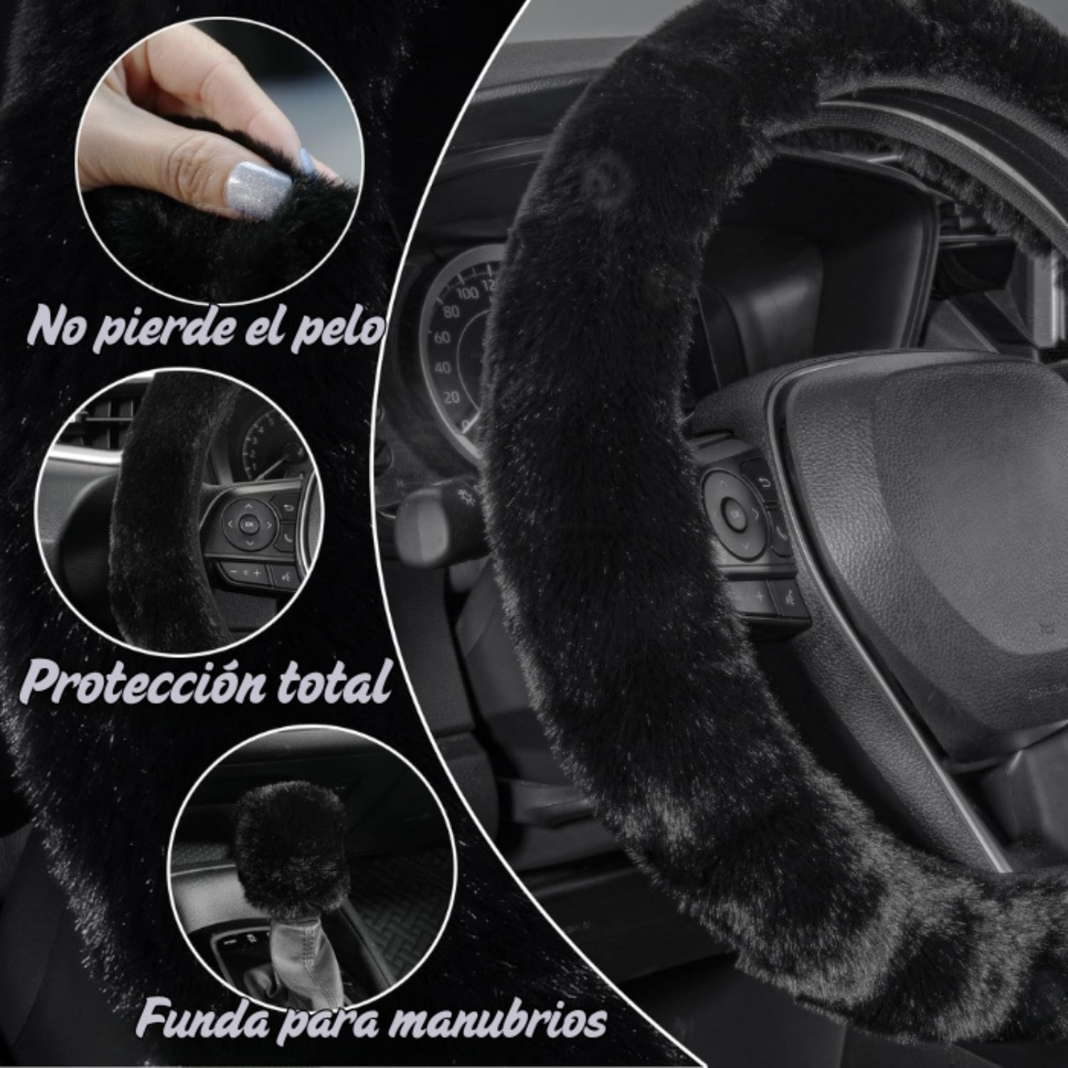 KIT FUNDA DE VOLANTE POMO FRENO CINTURON REPOSABRAZOS FELPA - 4