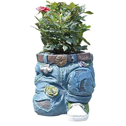 MACETA DECORATIVA PANTALONES JEANS FLORES ADORNO JARDÍN - 1