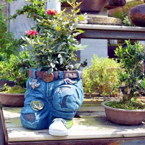 MACETA DECORATIVA PANTALONES JEANS FLORES ADORNO JARDÍN - 2