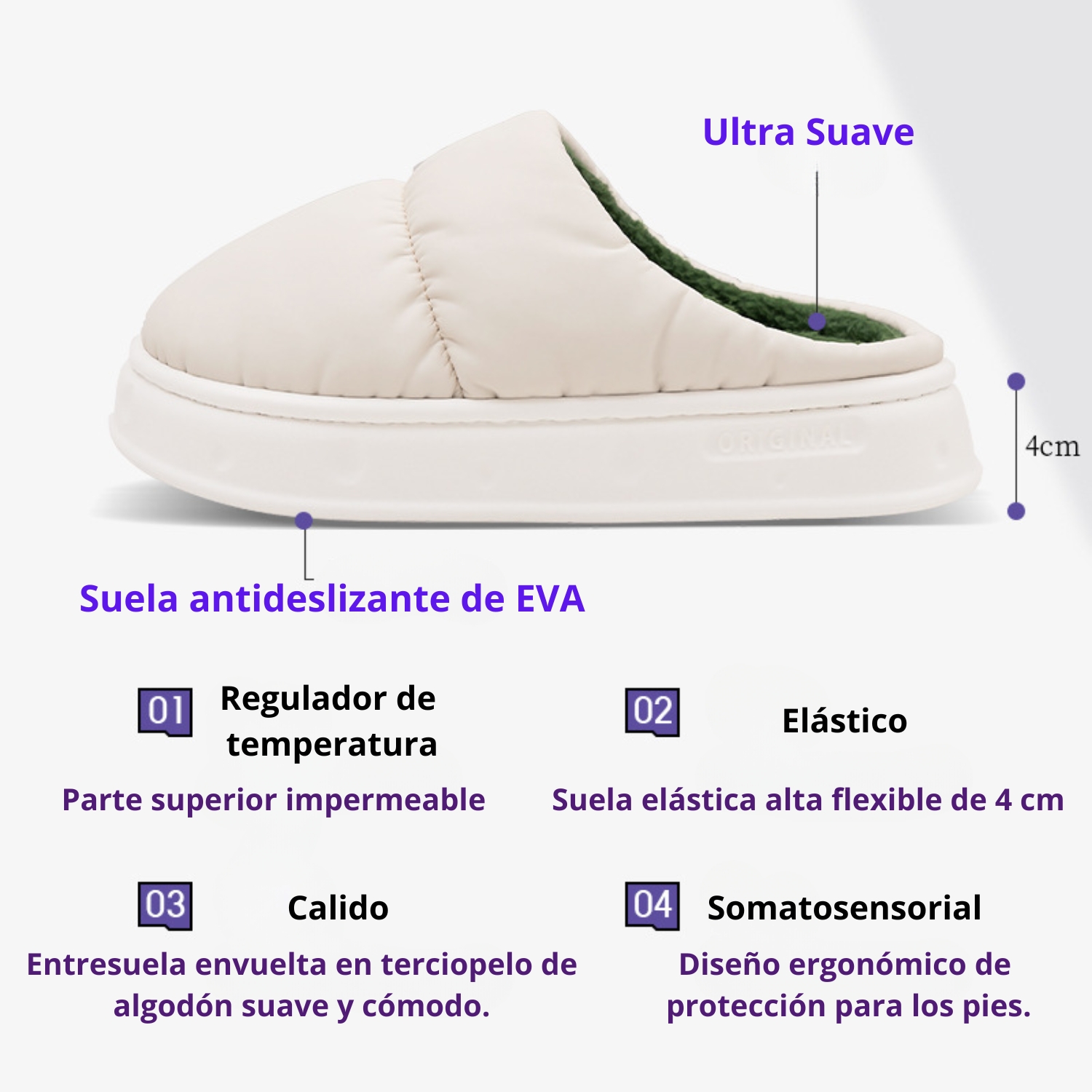 PANTUFLAS DE ALGODÓN ACOLCHADAS POLAR CÁLIDAS IMPERMEABLES - 4