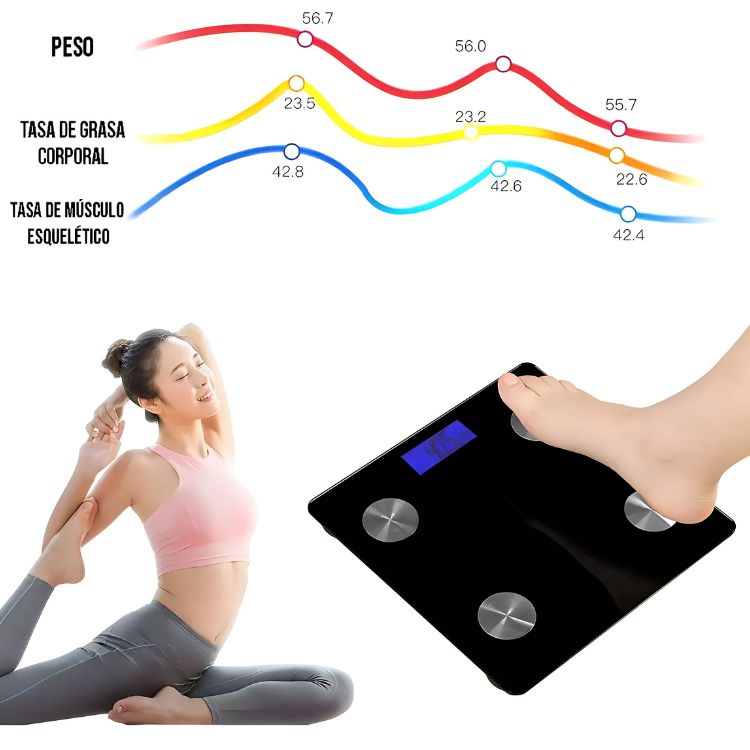 BALANZA PESA BAÑO USB DIGITAL BLUETOOTH RECARGABLE 180KGS - 5