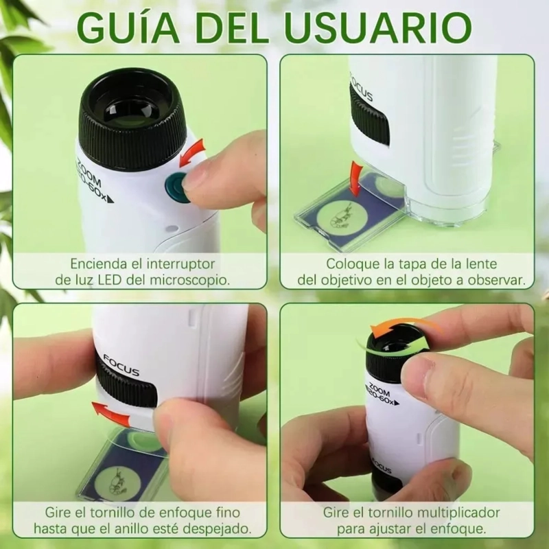 MICROSCOPIO PORTÁTIL CON LUZ PARA NIÑOS JUGUETE CIENTÍFICO - 3