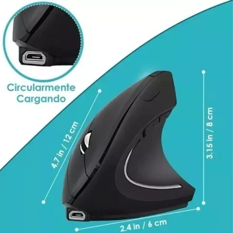 RATON VERTICAL MOUSE INALAMBRICO ERGONOMICO GAMER 2.4G USB - 4