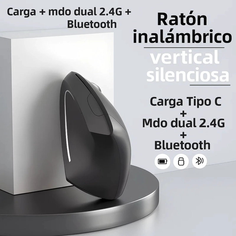 RATON VERTICAL MOUSE INALAMBRICO ERGONOMICO GAMER 2.4G USB - 5