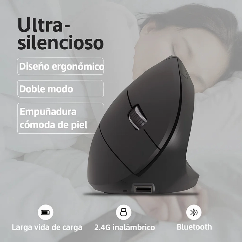 RATON VERTICAL MOUSE INALAMBRICO ERGONOMICO GAMER 2.4G USB - 6