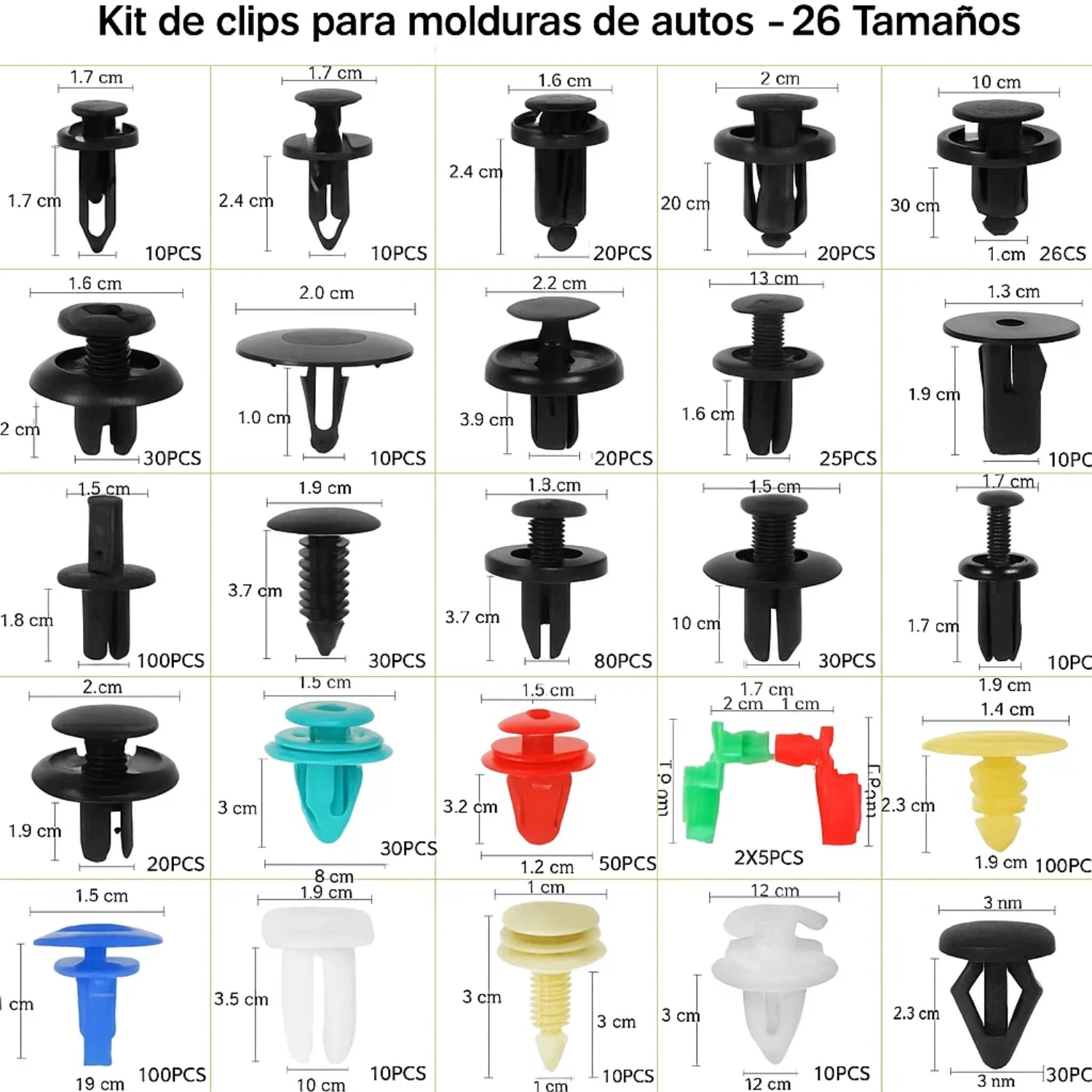 KIT 725 PIEZAS CLIP BROCHE RETENCION AUTO FIJACION TAPABARRO - 6
