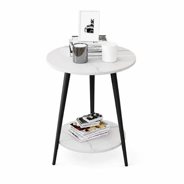 MESA DE CENTRO 40X40X52 REDONDA 2 NIVELES MODERNA ELEGANTE - 1