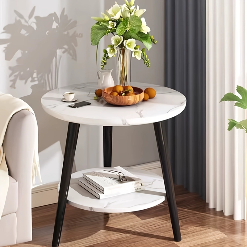MESA DE CENTRO 40X40X52 REDONDA 2 NIVELES MODERNA ELEGANTE - 4