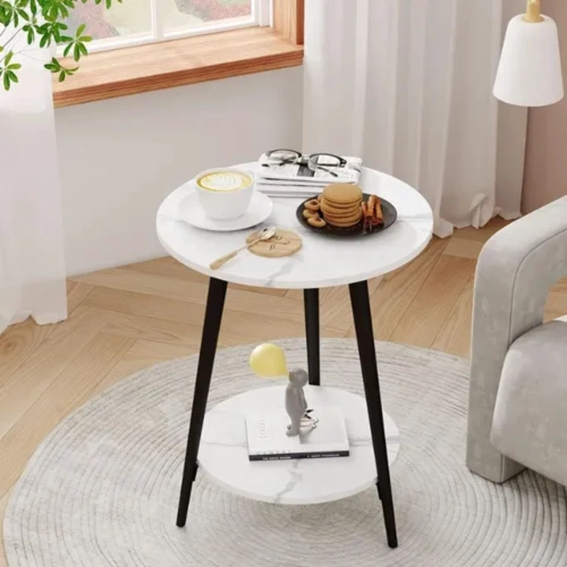 MESA DE CENTRO 40X40X52 REDONDA 2 NIVELES MODERNA ELEGANTE - 5