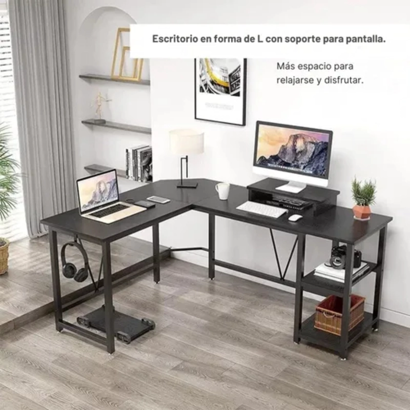 ESCRITORIO ESQUINERO 150X48X75 EN FORMA DE L MINIMALISTA - 4