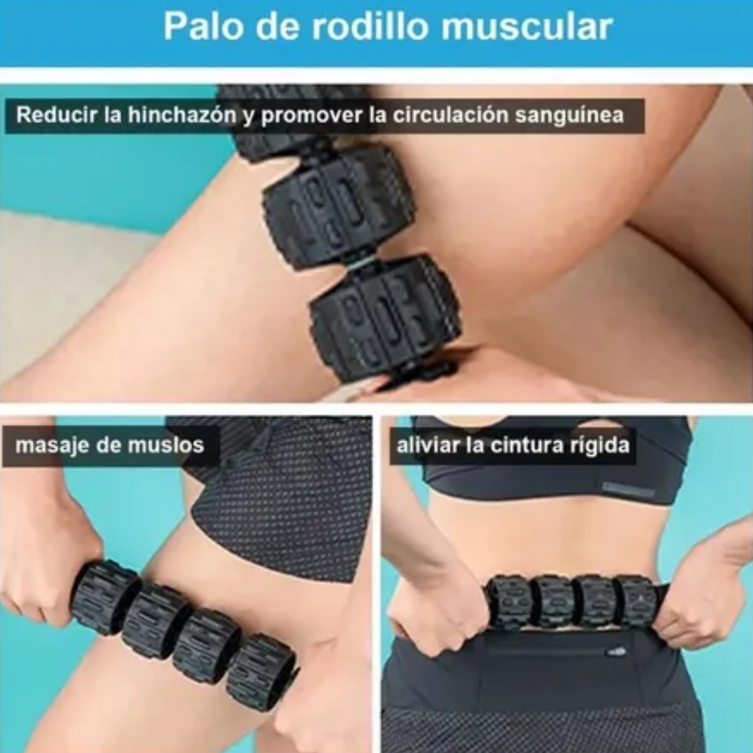 RODILLO MASAJE MUSCULAR KIT 6 PIEZAS YOGA PILATES ELONGACION - 3