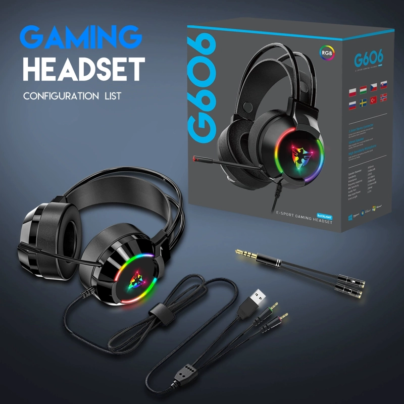 AUDIFONOS CON MICROFONO GAMER AURICULARES DIADEMA USB RGB - 4