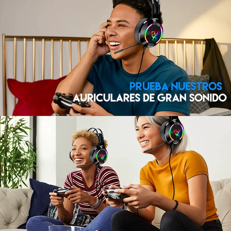 AUDIFONOS CON MICROFONO GAMER AURICULARES DIADEMA USB RGB - 5