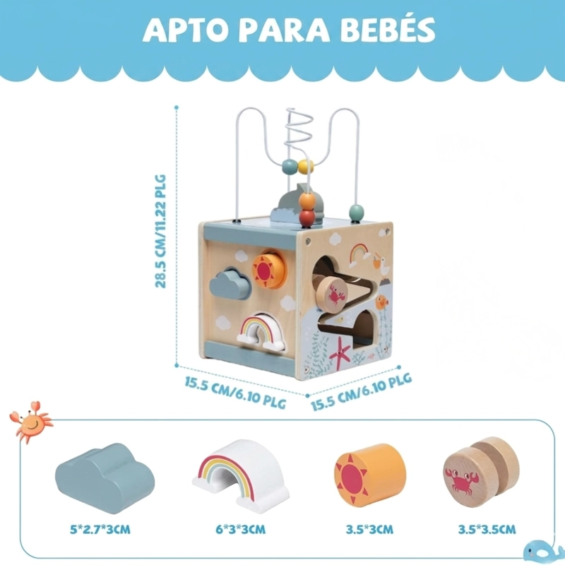 CUBO DIDACTICO 5 EN 1 ACTIVIDADES MOTRICIDAD JUGUETE BEBE S - 2