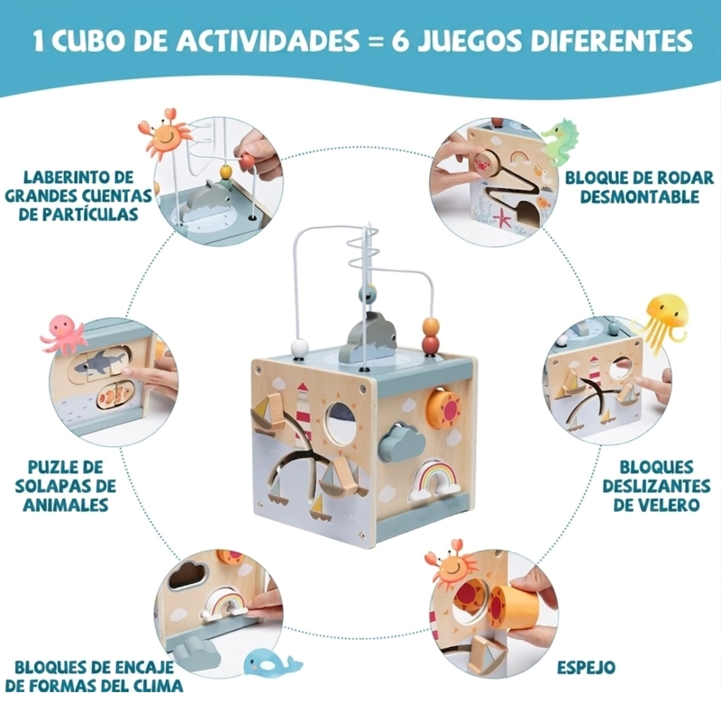 CUBO DIDACTICO 5 EN 1 ACTIVIDADES MOTRICIDAD JUGUETE BEBE S - 3