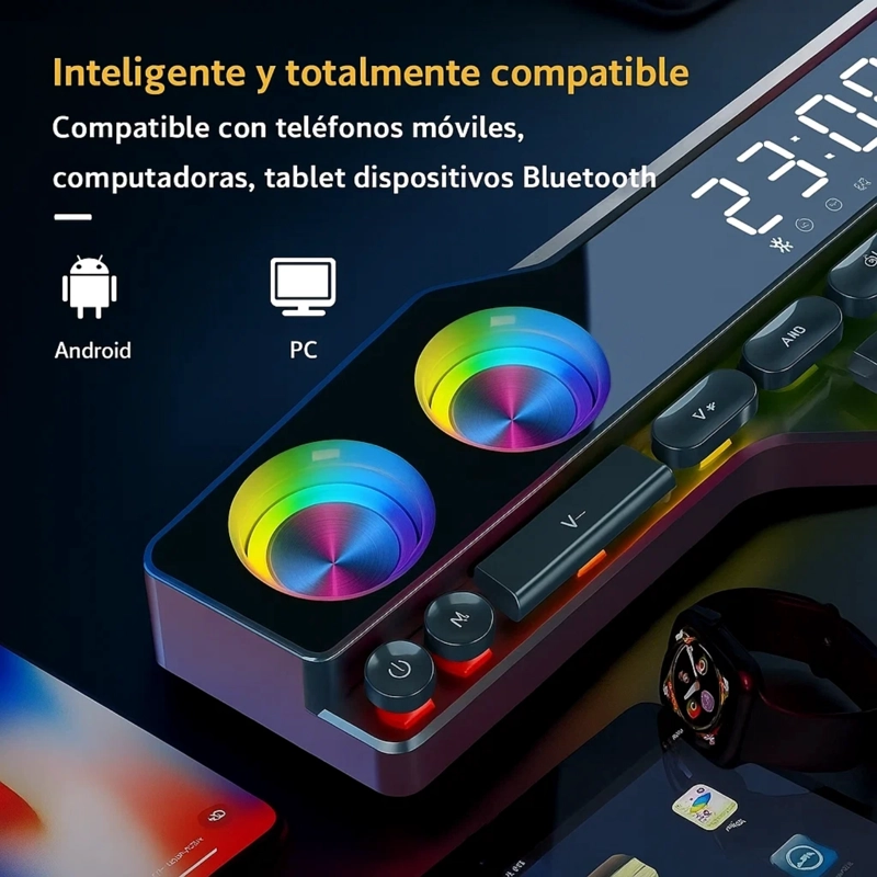 ALTAVOZ PARLANTE GAMER CON TECLAS LUZ RGB BLUETOOTH PC - 3