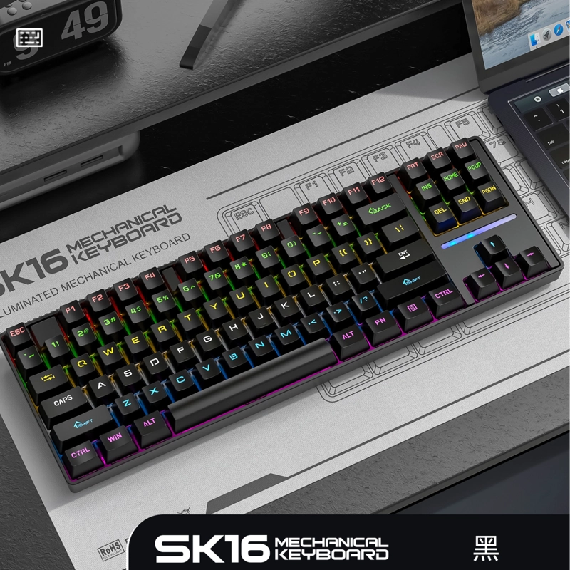 TECLADO GAMER SK16 QWERTY CON LUZ RGB 87 TECLAS MECANICO - 4