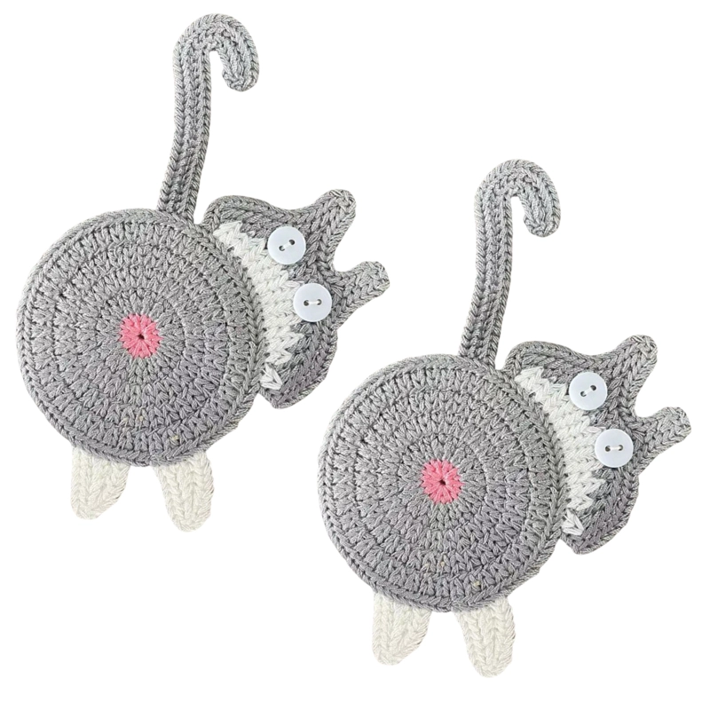 Pack 2 Posavasos De Gato Tejido a Punto Regalo Divertido - 1