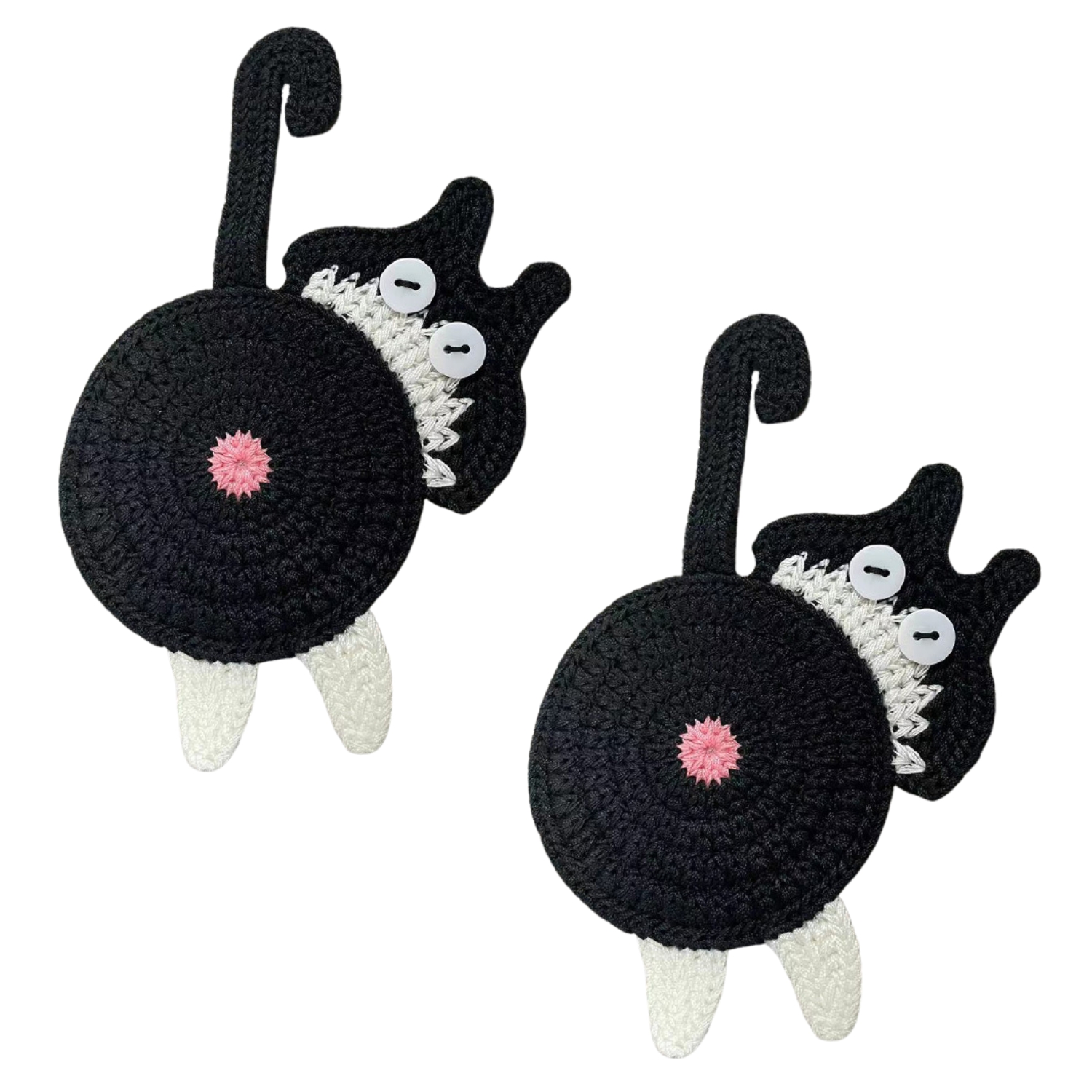 Pack 2 Posavasos De Gato Tejido a Punto Regalo Divertido - 1