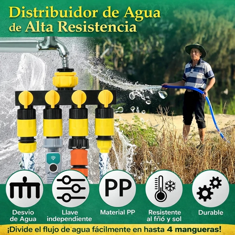 DIVISOR MANGUERA 4 SALIDAS ROSEFLOWER ADAPTADOR GRIFO RIEGO - 6