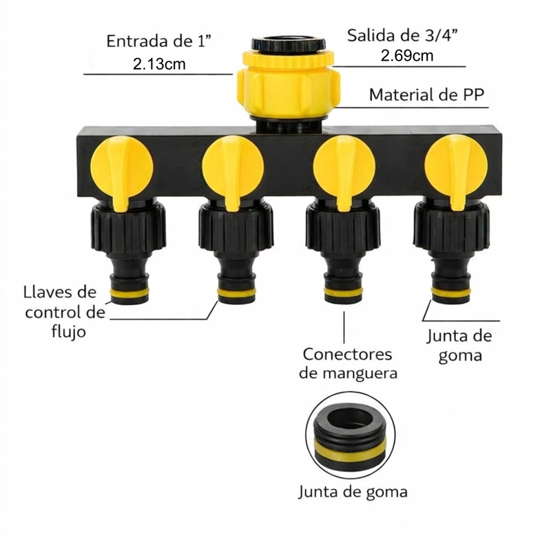 DIVISOR MANGUERA 4 SALIDAS ROSEFLOWER ADAPTADOR GRIFO RIEGO - 7