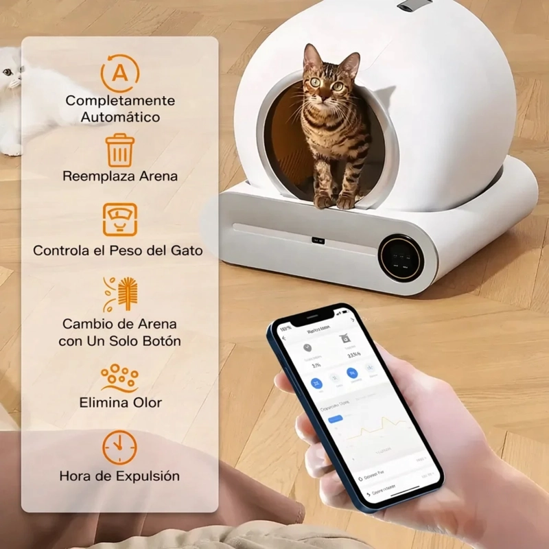 CAJA ARENA AUTOLIMPIANTE PARA GATOS CON CONTROL DE OLORES - 4