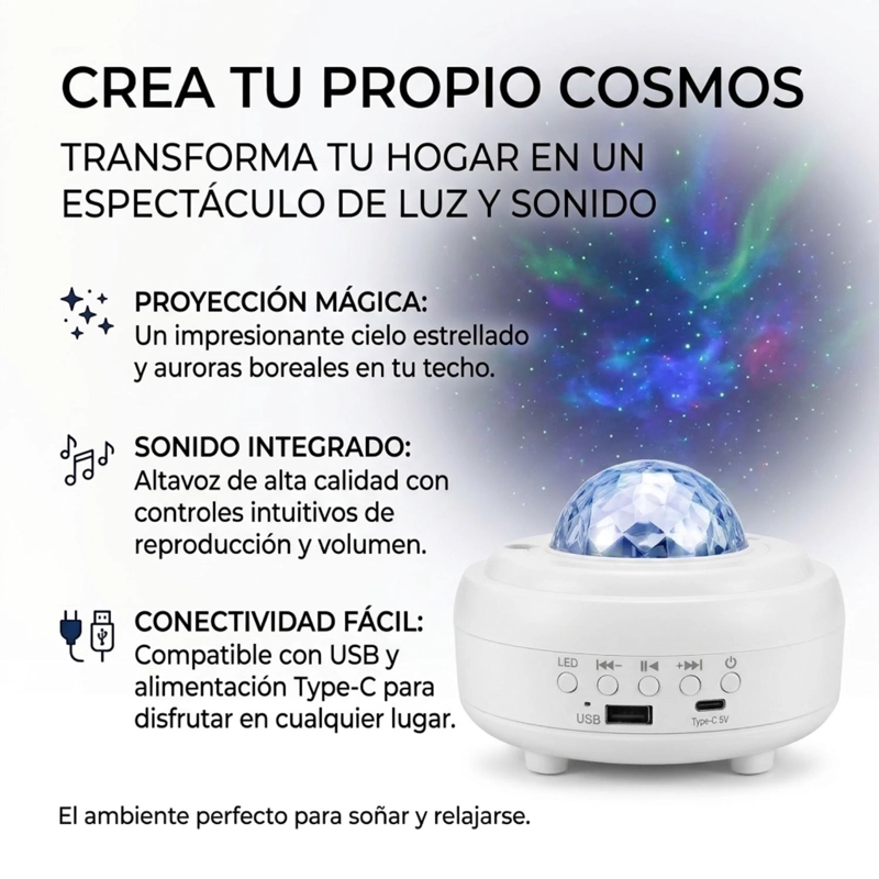 PROYECTOR LED LUCES Y ESTRELLAS 360º CON BLUETOOH Y MUSICA - 5